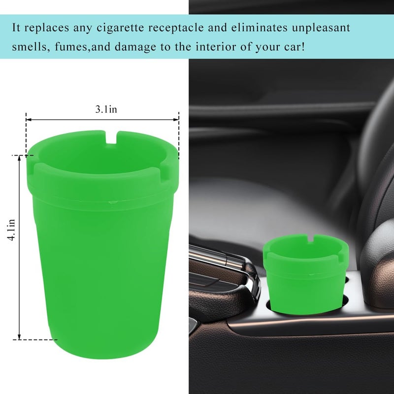 NYTKL Car Ashtray, Plastic Portable Smokeless Self-Extinguishing Vehicle Cigarette Trash Can Ash Tray, Universal Windproof Butt Bucket Ash Holder Organizer for Car Cup Holder (2 PCS Green) - Image 2